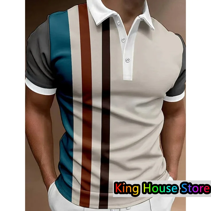 

Summer Men's Oversized Polo Shirt Fashion Stripe Streetwear 3dPrinting Short Sleeve Button Polo Sportswear Male Clothing For Men