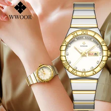 WWOOR Mujer New Fashion White Diamond Ladies Watch Top Brand Luxury Wrist Watch Simple Women Dress Small Watch Relogio Feminino