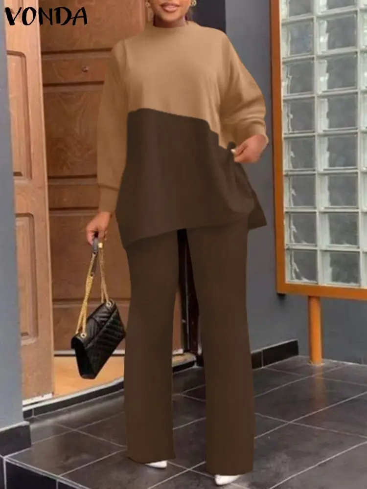 Fashion Autumn Suits VONDA Women Pant Sets 2023 Stand Collar Color Patchwork Tops and Wide Leg Pants Sets Casual 2pcs Matching
Fashion Autumn Suits VONDA Women Pant Sets 2023 Stand Collar Color Patchwork Tops and Wide Leg Pants Sets Casual 2pcs Matching