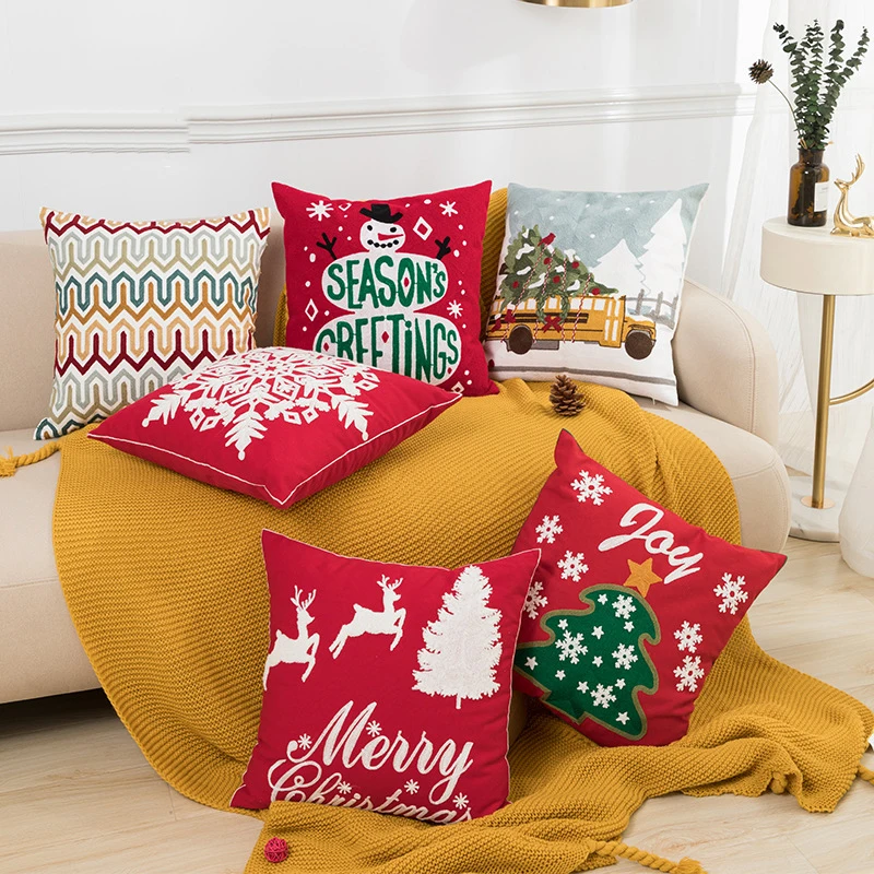 

Beautiful Christmas Cushion Cover 45x45cm Red Decorative Pillows Christmas Decoration Living Room Couch Pillow Cover Home Decor
