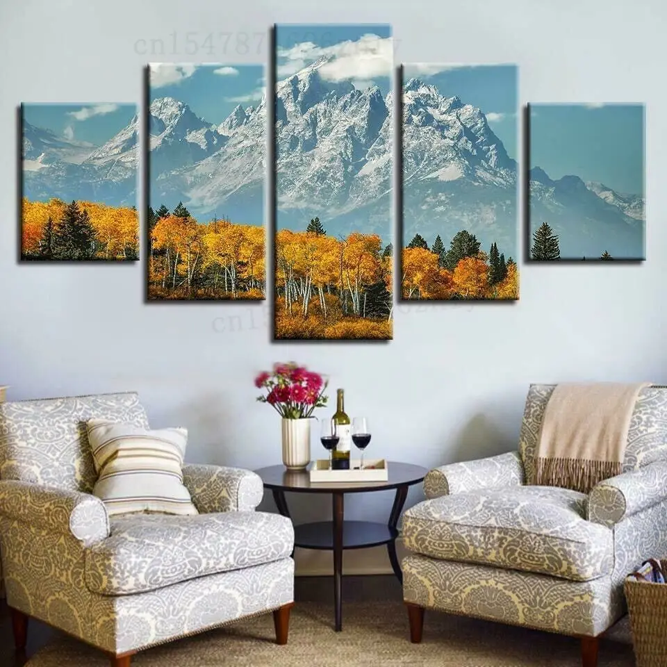 

5 Pieces Aspen Forest Nature Scene Canvas Print Wall Art Poster HD Print Room Decor Pictures Paintings No Framed 5 Panel