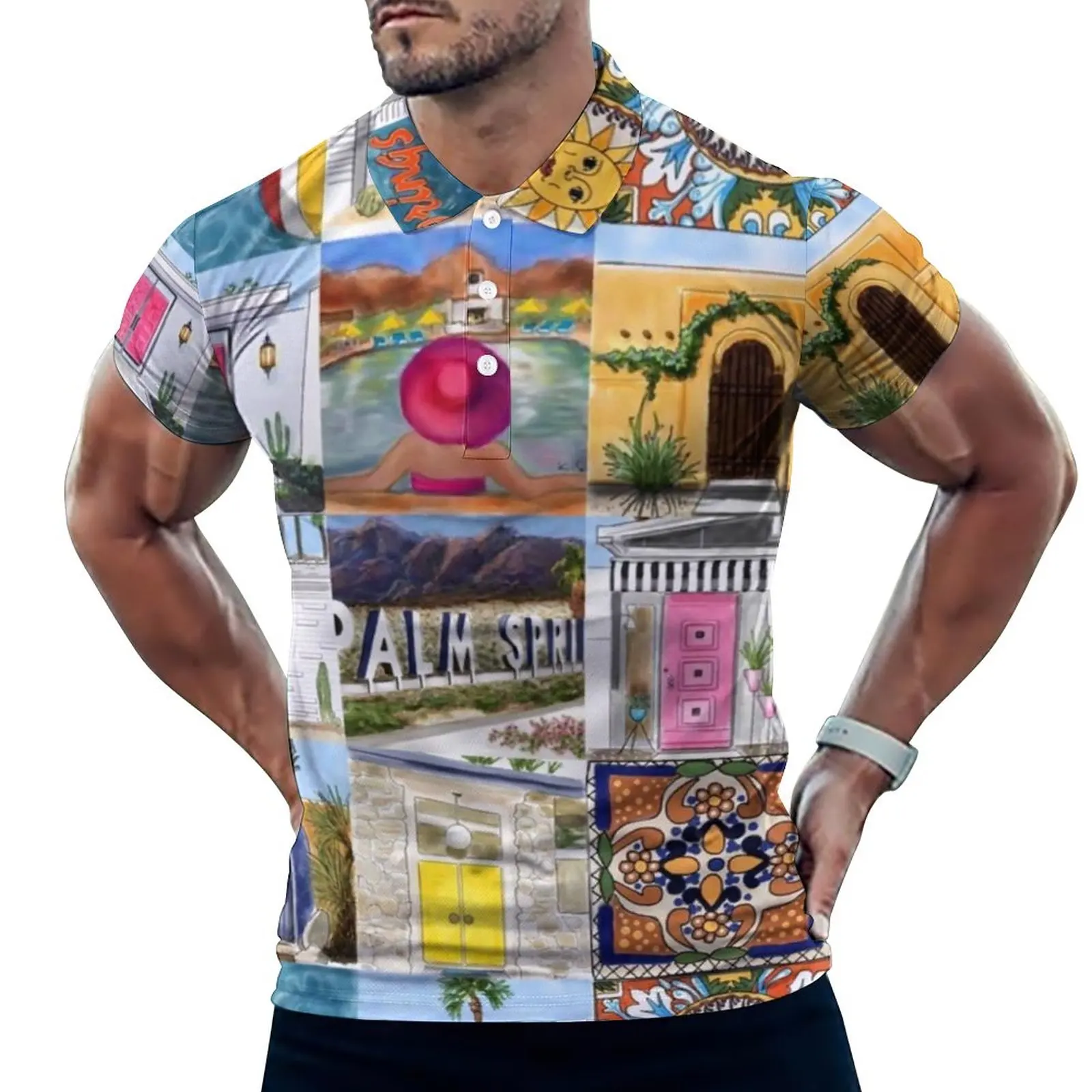 

Vacation Mid Century Polo Shirts Palm Springs Talavera Casual Shirt Beach Fashion T-Shirts Men Short-Sleeve Custom Oversize Tops