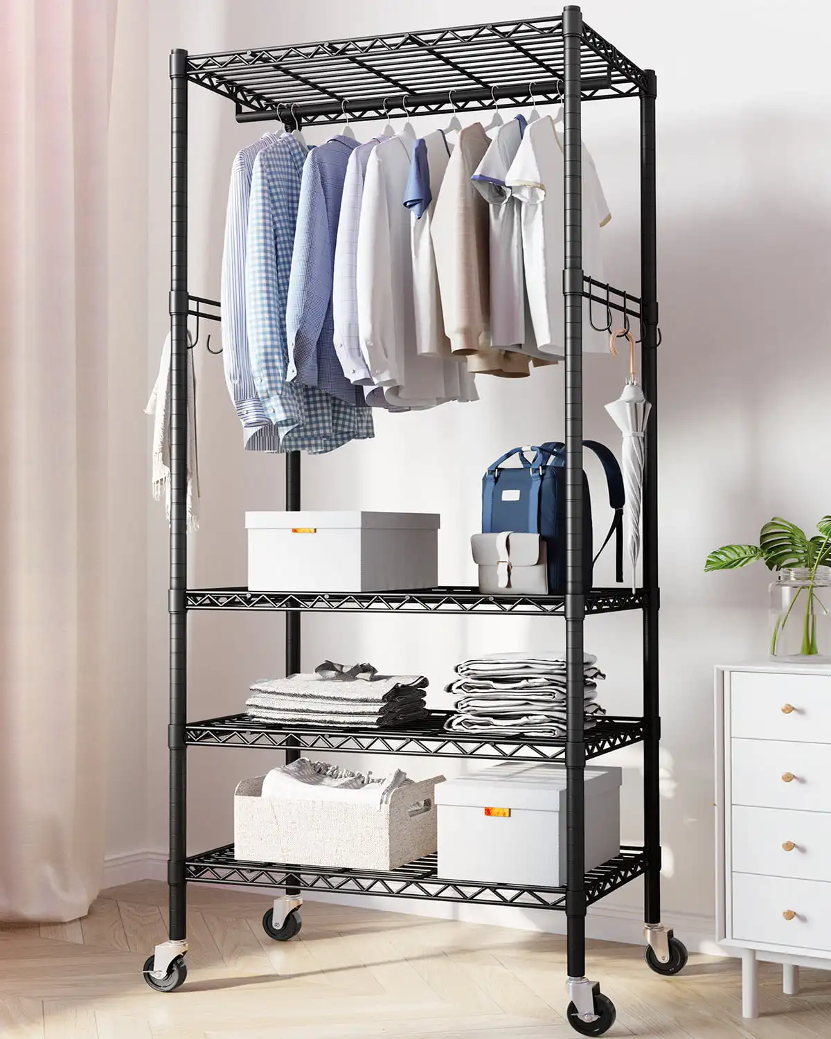 Heavy Duty Rolling Wire Garment Rack Clothes Rack with Shelves, Adjustable Clothing Rack with Wheels and , Portable Freestanding
Heavy Duty Rolling Wire Garment Rack Clothes Rack with Shelves, Adjustable Clothing Rack with Wheels and , Portable Freestanding