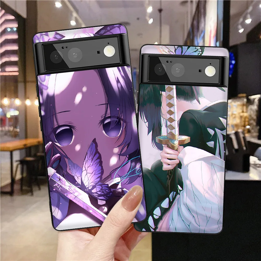 

Phone Case for Google Pixel 6 6Pro 6a 2 3 3a 4 4a 5 5a 5G XL Soft Black TPU Cartoon Fundas Anime Demon Slayer Cover Shells Coque