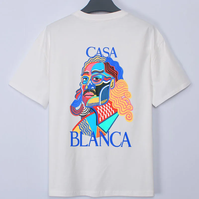 

Повседневная футболка, европейский и американский нишевой бренд, Классическая свободная футболка с коротким рукавом и принтом Касабланки, парная хлопковая футболка