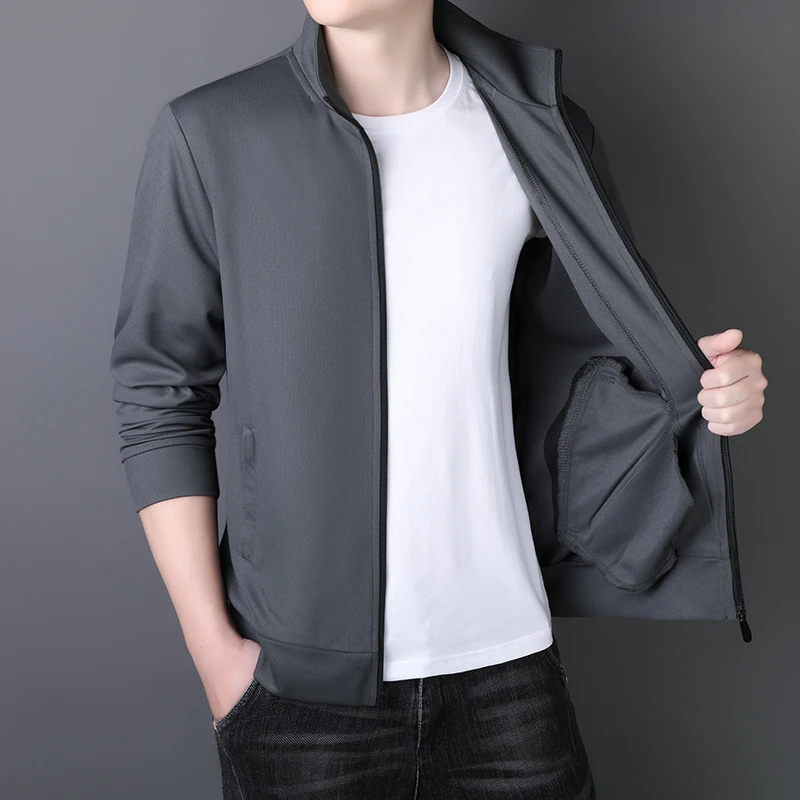 

2023 Autumn Men Casual Jackets Black Dark & Light Gray Basic Coat Male Leisure Outerwear Turn Down Collar Rib Cuff Daily Wear