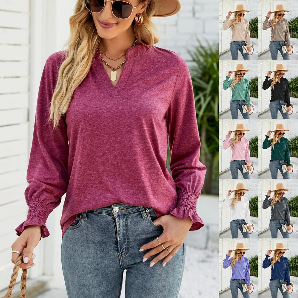 Autumn New T-shirt Women's Casual V-neck Solid Color Ruffle Sleeve Loose Clothes For Women Ladies Jackets Camouflage Jacket
Autumn New T-shirt Women's Casual V-neck Solid Color Ruffle Sleeve Loose Clothes For Women Ladies Jackets Camouflage Jacket