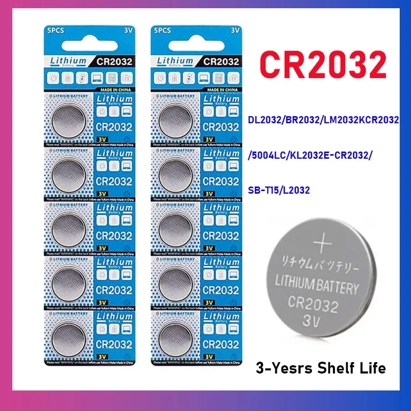 

Free Shipping 5-50PCS 200mAh CR2032 3V Lithium Battery for Watch Toy Calculator Car Key CR 2032 DL2032 ECR2032 Button Coin Cells