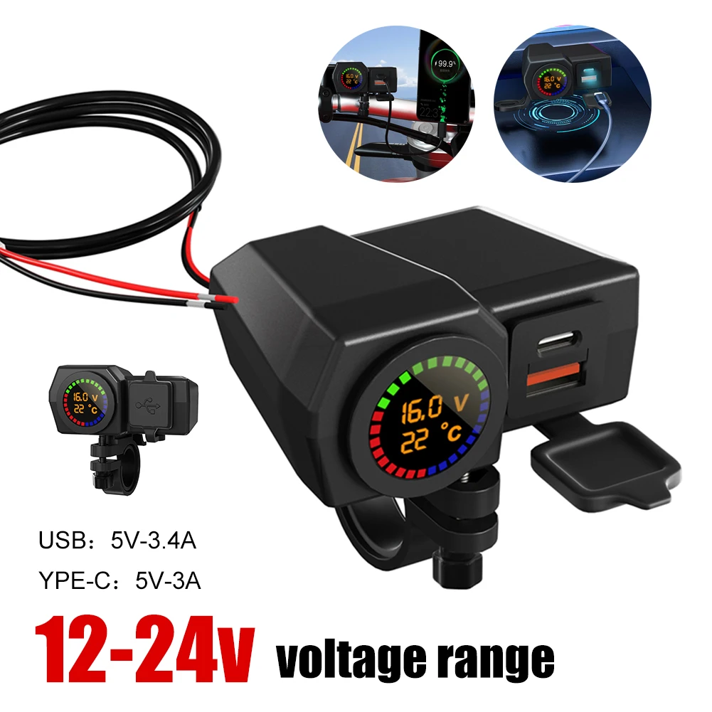 Motorcycle Charger with Color Screen Temperature and Voltage Display Dual USB TYPE C Charger ABS Material Handlebar Installation
Motorcycle Charger with Color Screen Temperature and Voltage Display Dual USB TYPE C Charger ABS Material Handlebar Installation