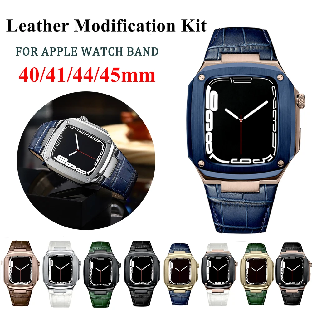 Stainless Steel For Apple Watch Band 7 45mm 44mm Leather Bracelet Strap For iWatch Series 6 SE 5 4 40mm 41mm Modification Noble 
Stainless Steel For Apple Watch Band 7 45mm 44mm Leather Bracelet Strap For iWatch Series 6 SE 5 4 40mm 41mm Modification Noble
