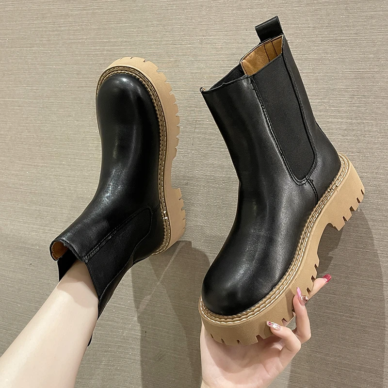Leather Women's Ankle Boots 2022 New High Heels Black Platform Platform Slip-On Casual Elegant Biker Boots Botines De Mujer h6
Leather Women's Ankle Boots 2022 New High Heels Black Platform Platform Slip-On Casual Elegant Biker Boots Botines De Mujer h6
