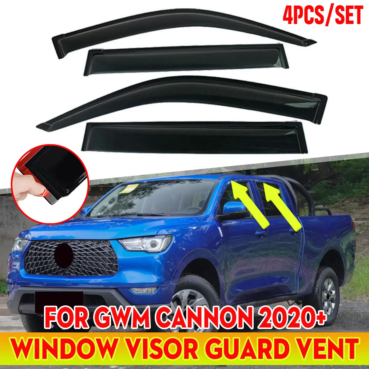 Car Side Window Deflector Window Visor Vent For GWM Great Wall Cannon Pao Poer 2020 2021 2022 Wind Shields Sun Rain Guards 
Car Side Window Deflector Window Visor Vent For GWM Great Wall Cannon Pao Poer 2020 2021 2022 Wind Shields Sun Rain Guards