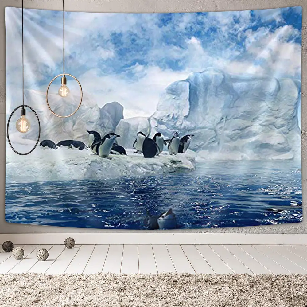 

Antarctica Sea Animals Tapestry Wall Hanging Penguins on Winter Glacier Snow Tapestry Wall Decor for Bedroom Living Room Dorm