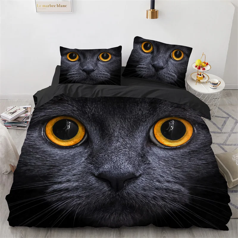 

3D Animal Bedding Set Cute Cat Duvet Cover Microfiber Pet Kitten Comforter Cover Twin Full King For Kids Teen Boys Bedroom Decor