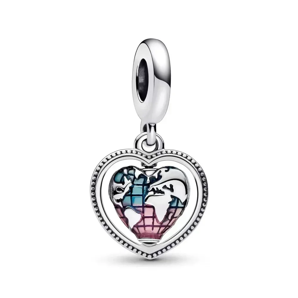 

Fit Pandora Family Spinning Heart Globe Dangle Charm for Jewelry Making Women Bracelet Accessories Travel Beads DIY Girls Bangle