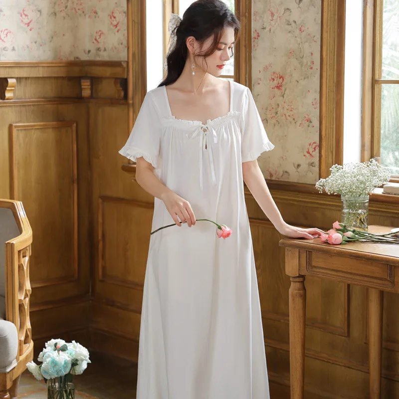 Women Casual Long Nightgown Summer Sweet Bow Flare Short Sleeve Nightdress M-XL Princess Dress Lingerie Home Sleepshirts Clothes
Women Casual Long Nightgown Summer Sweet Bow Flare Short Sleeve Nightdress M-XL Princess Dress Lingerie Home Sleepshirts Clothes