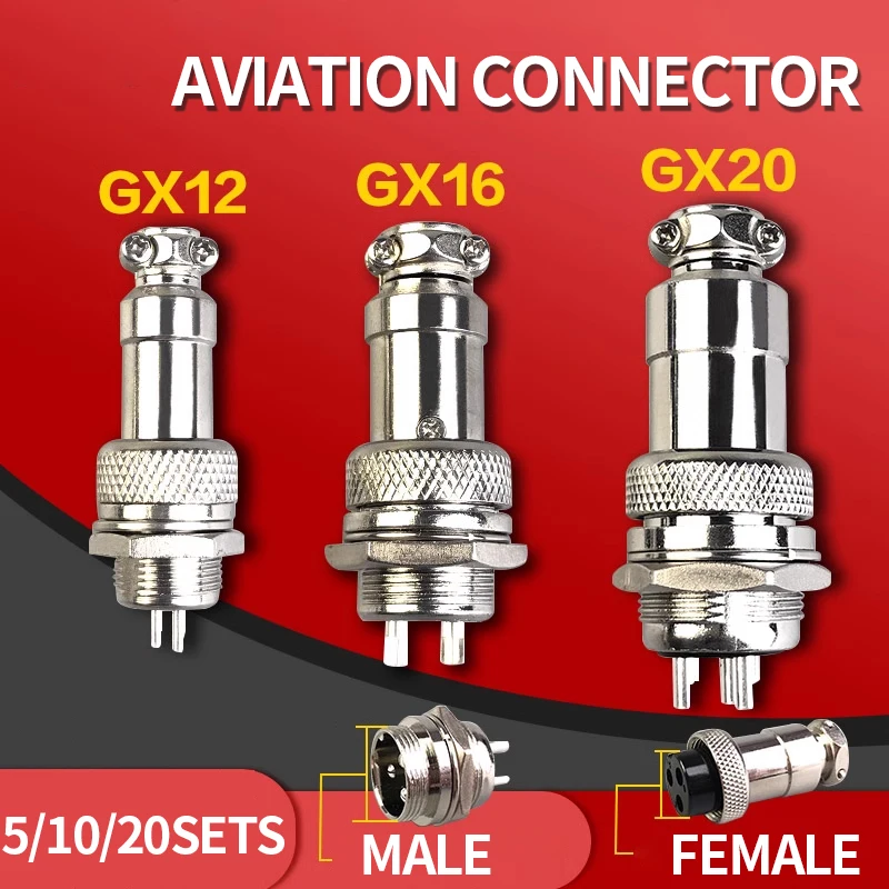 

5/10/20Set GX12 GX16 GX20 2 3 4 5 6 7 8 9 10 12 14 15 Pin Male&Female Docking Aviator Aviation Plug Socket Circular Connector