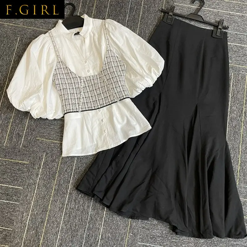 F GIRLS Japanese New Women Suits Lantern Sleeve Button Shirt + High Waist Mermaid Skirt + Out Wear Camisole Three-piece Set
F GIRLS Japanese New Women Suits Lantern Sleeve Button Shirt + High Waist Mermaid Skirt + Out Wear Camisole Three-piece Set