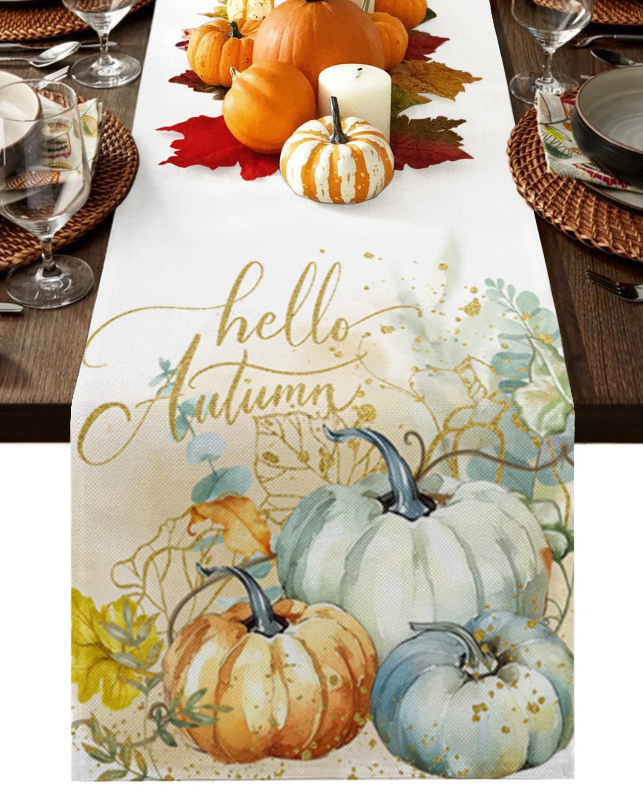 Home Decor Table Runner Wedding Decoration Tablecloth Kitchen Table RunnersThanksgiving Pumpkin Hand-painted Leaves
Home Decor Table Runner Wedding Decoration Tablecloth Kitchen Table RunnersThanksgiving Pumpkin Hand-painted Leaves