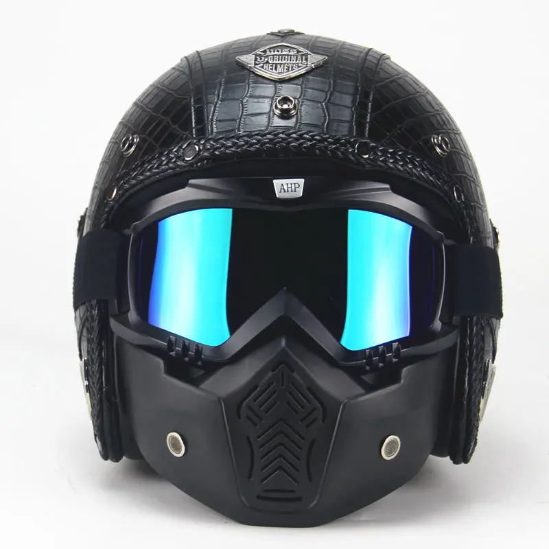 Faux Crocodile Leather Motorcycle Helmet Retro Vintage 3/4 Helmet Cruiser Scooter Casco Moto Helmet w Detachable Goggles
Faux Crocodile Leather Motorcycle Helmet Retro Vintage 3/4 Helmet Cruiser Scooter Casco Moto Helmet w Detachable Goggles