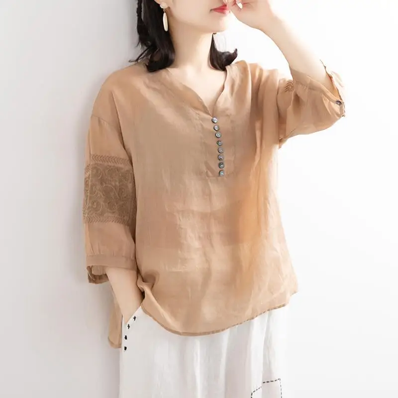 Cotton Linen Literary Blouse Vintage 2023 Spring Summer Women Tops Mujer Lightweight Embroidered V-Neck Loose Fit Blouses
Cotton Linen Literary Blouse Vintage 2023 Spring Summer Women Tops Mujer Lightweight Embroidered V-Neck Loose Fit Blouses