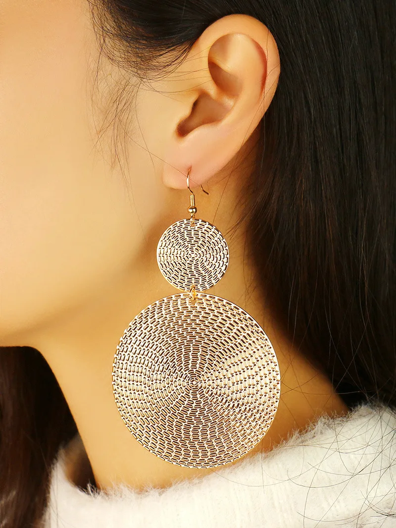 

Exaggerated Golden Drop Earrings for Women Statement Jewelry Fashion Big Round Circle Shaped Dangle Earring Punk Earings Earing