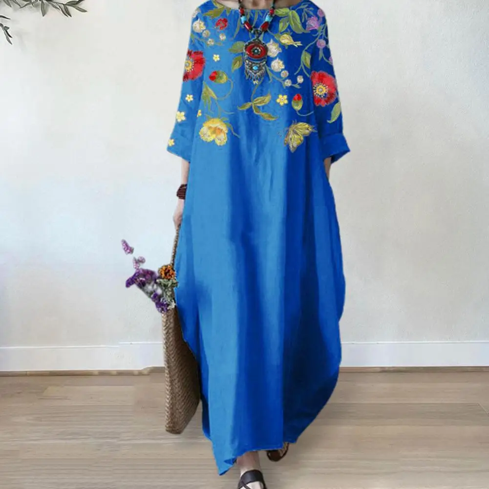 Women Dress O-Neck 3/4 Sleeve Large Hem Casual Dress Ankle Length Women Dress Floral Leaves Print Loose Maxi Dress Daily Clothes
Women Dress O-Neck 3/4 Sleeve Large Hem Casual Dress Ankle Length Women Dress Floral Leaves Print Loose Maxi Dress Daily Clothes