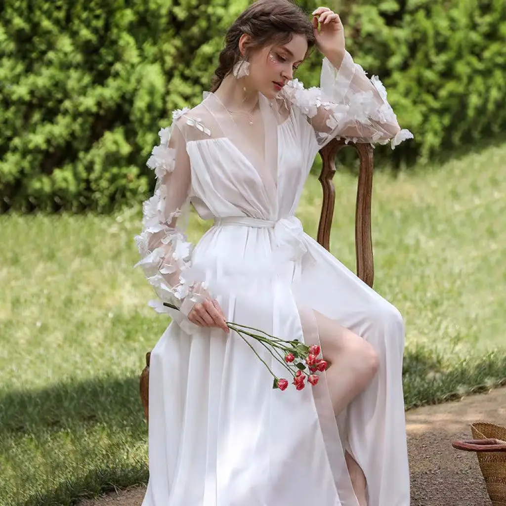 Hand Made Wedding Bride Robe White Flower Lace Sleeves Kimono Women Hen Party Dress Woman Clothes Summer Bathrobe
Hand Made Wedding Bride Robe White Flower Lace Sleeves Kimono Women Hen Party Dress Woman Clothes Summer Bathrobe