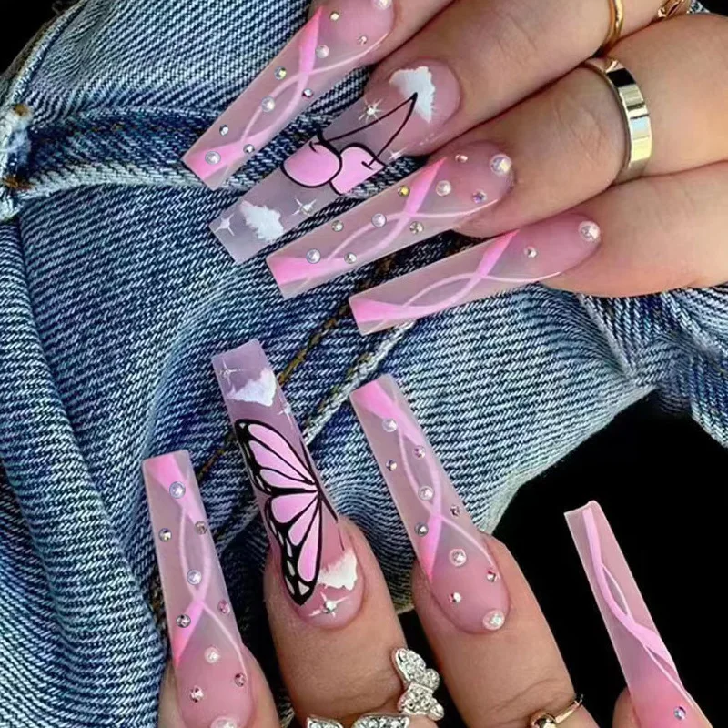 24Pcs Fantasy Butterfly Design Long Ballet False Nails With Glue Detachable Rhinestone Decorative Manicure Tips Fake Nails Art
24Pcs Fantasy Butterfly Design Long Ballet False Nails With Glue Detachable Rhinestone Decorative Manicure Tips Fake Nails Art
