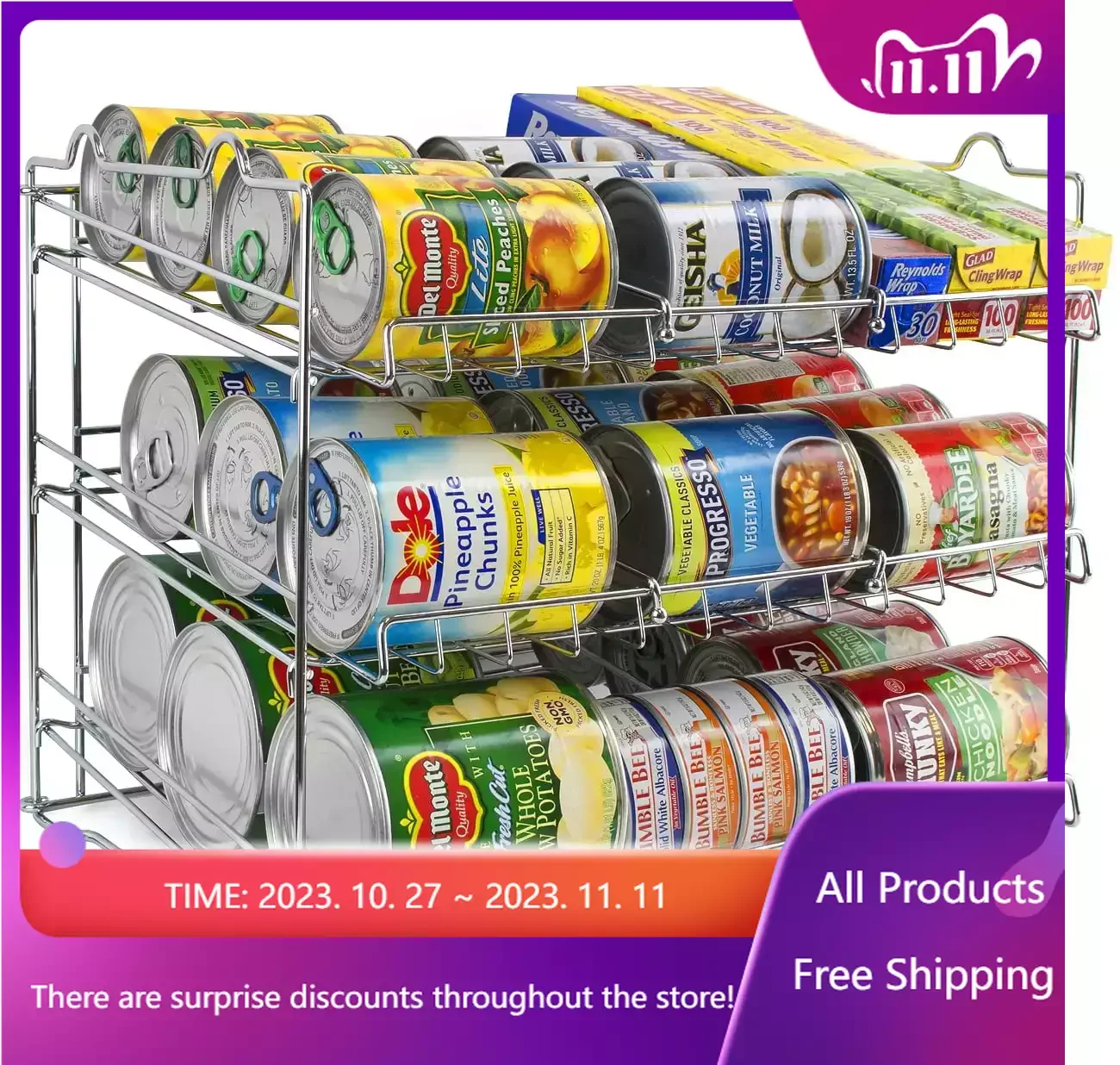 3-уровневая стойка-органайзер для банок: Штабелируемый трекер для до 36 банок-идеально подходит для кухни, шкафа и буфета