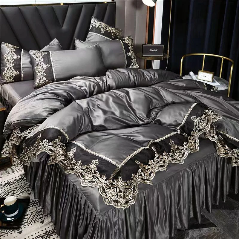 European Style Silky Four Piece Duvet Cover Bed Skirt / Sheet Pillow, Lace Side Four Piece Bedding Bedroom Decoration
European Style Silky Four Piece Duvet Cover Bed Skirt / Sheet Pillow, Lace Side Four Piece Bedding Bedroom Decoration