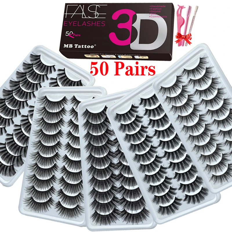 

MB 50 Pairs 3D Mink Eyelashes Dramatic Natural Long Wispies lashes Extension Eye lashes Beauty False Eyelashes Set Faux Cils