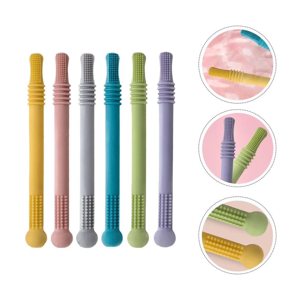 

6 Pcs Toys Children's Teething Stick Newborn Molar Baby Straw Hollow Teether Tubes Plaything Sticks