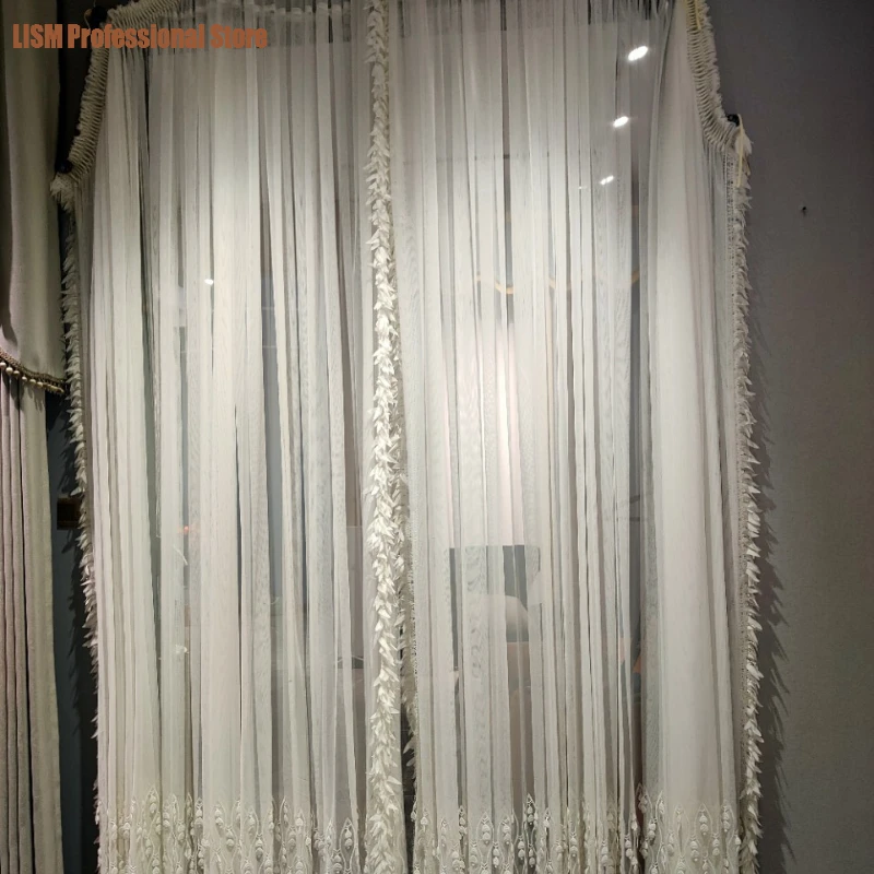 French light luxury feather lace embroidered window screen white yarn man curtains for living room luxury bedroom curtains
French light luxury feather lace embroidered window screen white yarn man curtains for living room luxury bedroom curtains