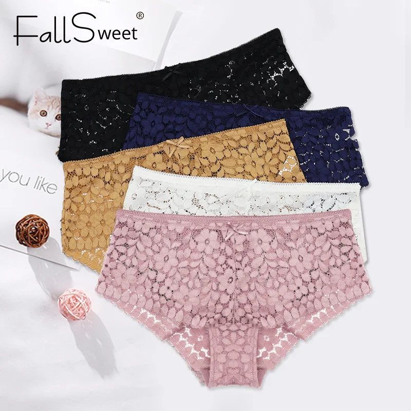 Женские прозрачные кружевные трусики FallSweet дышащие со средней посадкой нижнее
