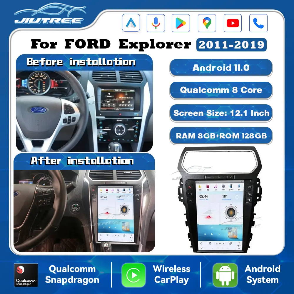 

Tesla 12,1 дюймов Android 11 мультимедийный автомобильный радиоприемник для Ford Explorer 2011 2012 2013 2014 2015-2019 GPS навигация Стерео Авторадио