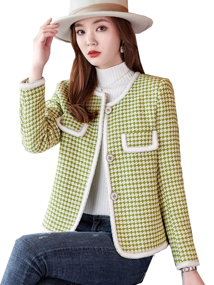 Women Ladies Casual Plaid Blazer Coat Green Black O-Neck Female Long Sleeve Single Breasted Jacket For Autumn Winter Wear 
Women Ladies Casual Plaid Blazer Coat Green Black O-Neck Female Long Sleeve Single Breasted Jacket For Autumn Winter Wear
