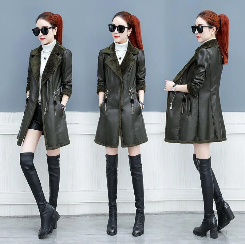 Women Leather jacket 2022 Winter Brand Korean loose plus velvet thick long windbreaker fur Coat Female Fashion Slim Outerwear 
Women Leather jacket 2022 Winter Brand Korean loose plus velvet thick long windbreaker fur Coat Female Fashion Slim Outerwear