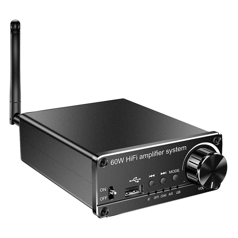 

60W HIFI Amplifier DAC Bluetooth Receiver AUX/USB/Optical/Coaxial To RCA Digital To Analog Audio Converter(EU Plug)