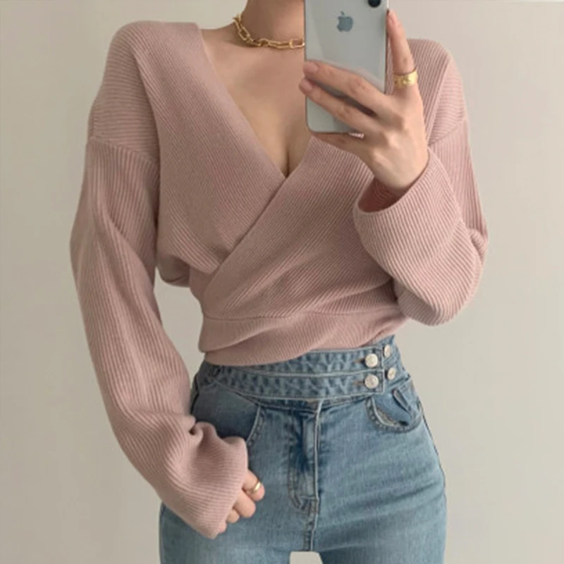 Women's Clothing French Knitting Sweater V Neck Sexy Self Cultivation Long Sleeve Casual Korean Fashion Ladies Tops Autumn
Women's Clothing French Knitting Sweater V Neck Sexy Self Cultivation Long Sleeve Casual Korean Fashion Ladies Tops Autumn