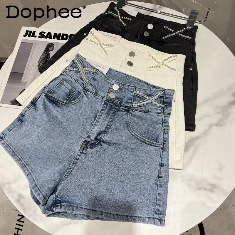 Chic Pearl Beaded Cross Waist Denim Shorts Women High Waist Wash Blue Short Jeans Female 2022 Spring Summer New Bottoms Street
Chic Pearl Beaded Cross Waist Denim Shorts Women High Waist Wash Blue Short Jeans Female 2022 Spring Summer New Bottoms Street
