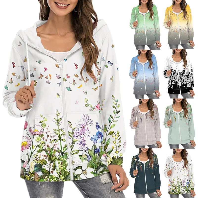2022 autumn and winter new women's printed hooded sweater zipper commuter gradient jacket women
2022 autumn and winter new women's printed hooded sweater zipper commuter gradient jacket women