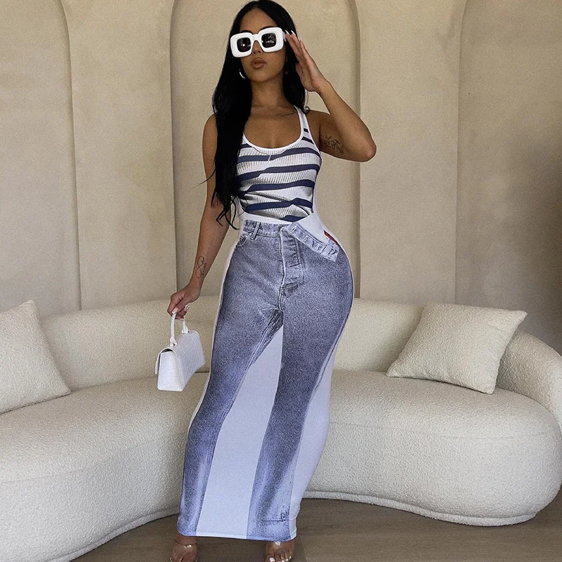 2023 elegant casual dress, printed fake two-piece dress with U-neck racerback vest skirt, buttocks wrapped mid length skirt, pul
2023 elegant casual dress, printed fake two-piece dress with U-neck racerback vest skirt, buttocks wrapped mid length skirt, pul