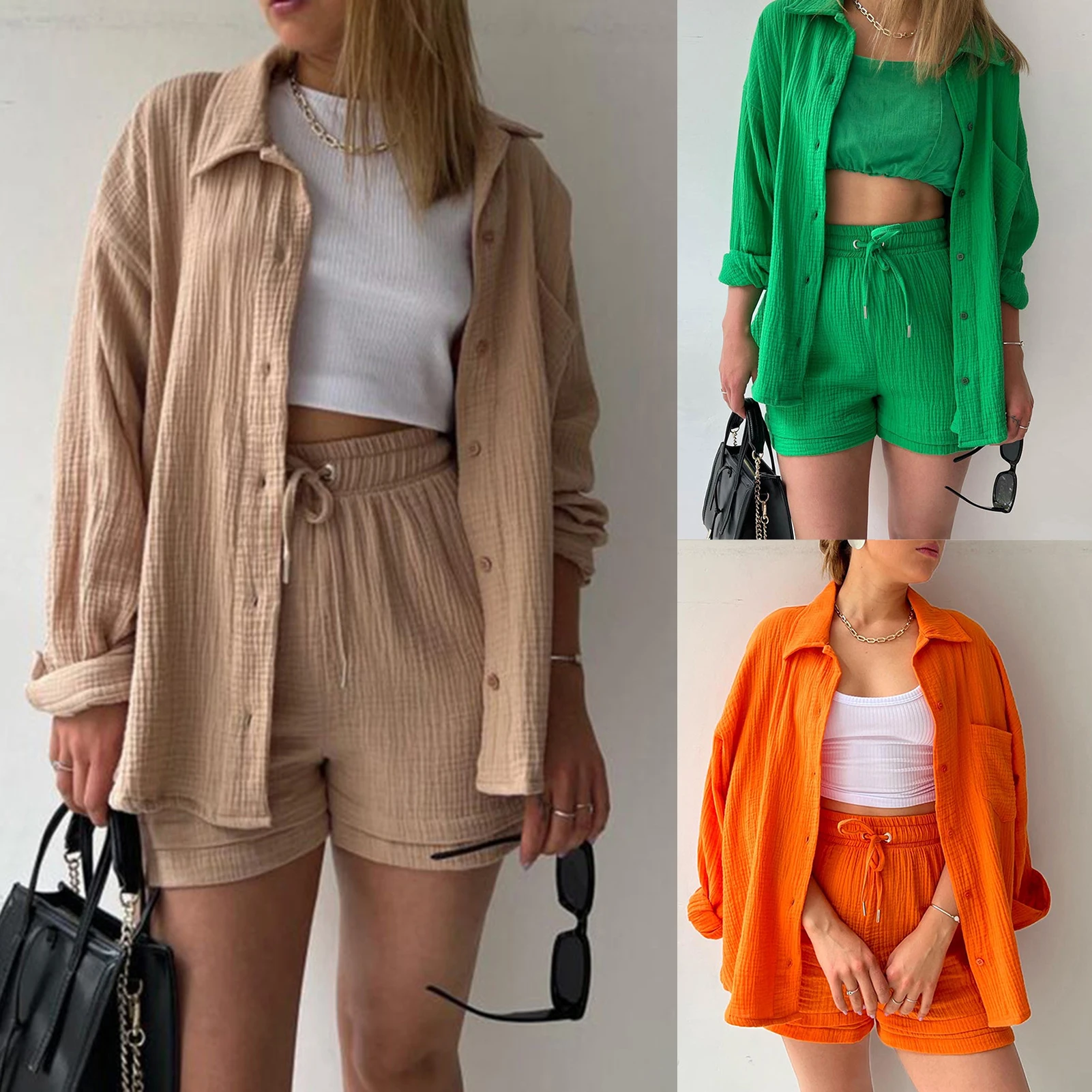 Women Summer 2 Pieces Suit Color Long Single Breasted Shirt Shorts Suits Korean Streetwear Y2k Elegant Matching Sets Clothing
Women Summer 2 Pieces Suit Color Long Single Breasted Shirt Shorts Suits Korean Streetwear Y2k Elegant Matching Sets Clothing