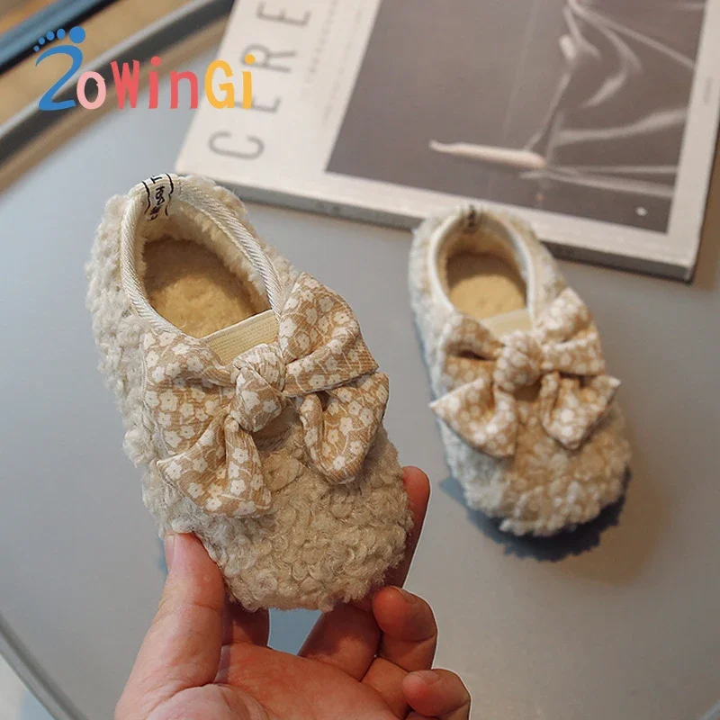 

Size 21-30 Winter Children's Shoes Beautiful Girls Casual Shoes Fluffy Inner Lining Girl Child Shoe Big Bow Tie sapato infantil