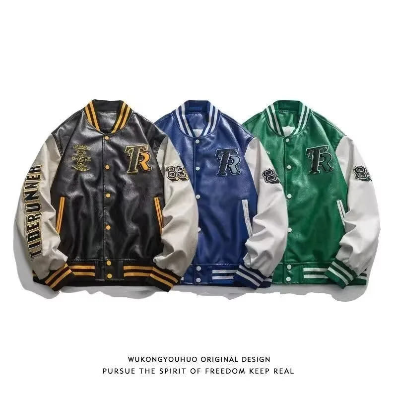 Американская Новая бейсбольная форма из искусственной кожи Y2K в стиле панк, модная трендовая свободная Ретро бейсбольная форма для пар, повседневная куртка для бейсбола, верхняя одежда 
Американская Новая бейсбольная форма из искусственной кожи Y2K в стиле панк, модная трендовая свободная Ретро бейсбольная форма для пар, повседневная куртка для бейсбола, верхняя одежда