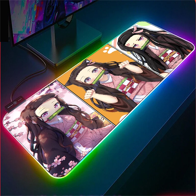 Коврик для мыши в стиле аниме Kamado Nezuko, игровой коврик для мыши RGB, светодиодный коврик с 15 режимами освещения для компьютера
Коврик для мыши в стиле аниме Kamado Nezuko, игровой коврик для мыши RGB, светодиодный коврик с 15 режимами освещения для компьютера
