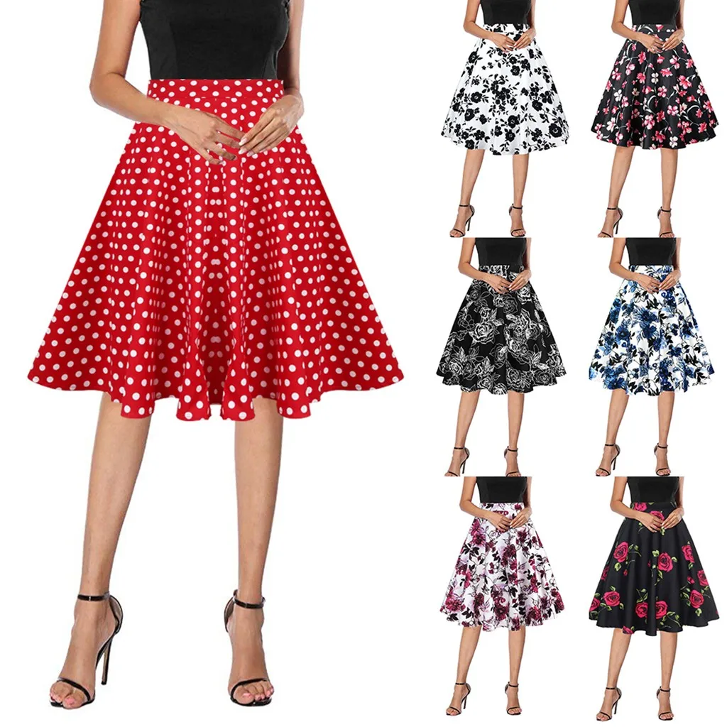 

Polka Dot 50s Vintage Woman Tunic Skirt High Waist Pleated Midi Retro Clothing Summer Audrey Hepburn Chic Swing Beach Skater