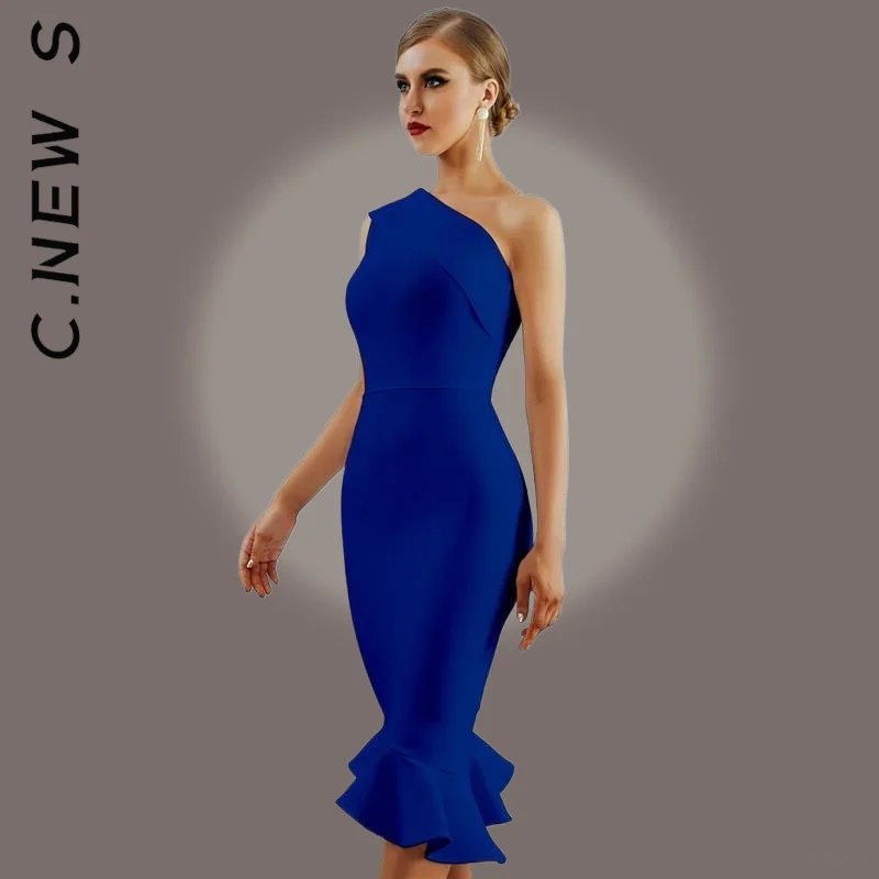 C.New S Dress New Women Elastic Robe Bandage Dress Sexy One Shoulder Sleeveless Ruffles Vestidos Clothing Female
C.New S Dress New Women Elastic Robe Bandage Dress Sexy One Shoulder Sleeveless Ruffles Vestidos Clothing Female