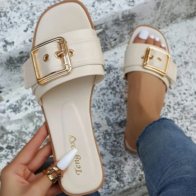 New Women Slides Personality Buckle Open Toe Wear-resistant Office White Flat Slippers Summer Sandy Beach Sandals Women Shoes
New Women Slides Personality Buckle Open Toe Wear-resistant Office White Flat Slippers Summer Sandy Beach Sandals Women Shoes